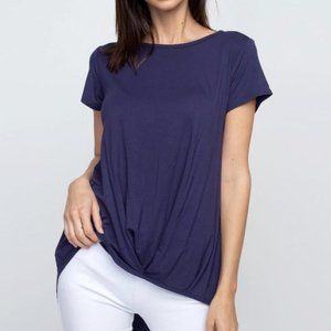 Short sleeve Navy pleat hem top